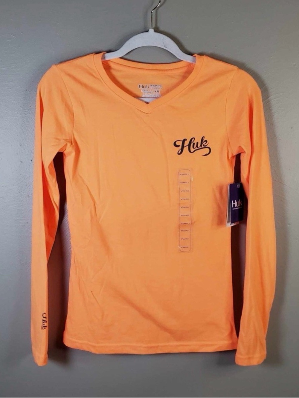 Huk Neon Orange Long Sleeve V-Neck Top (NWT)